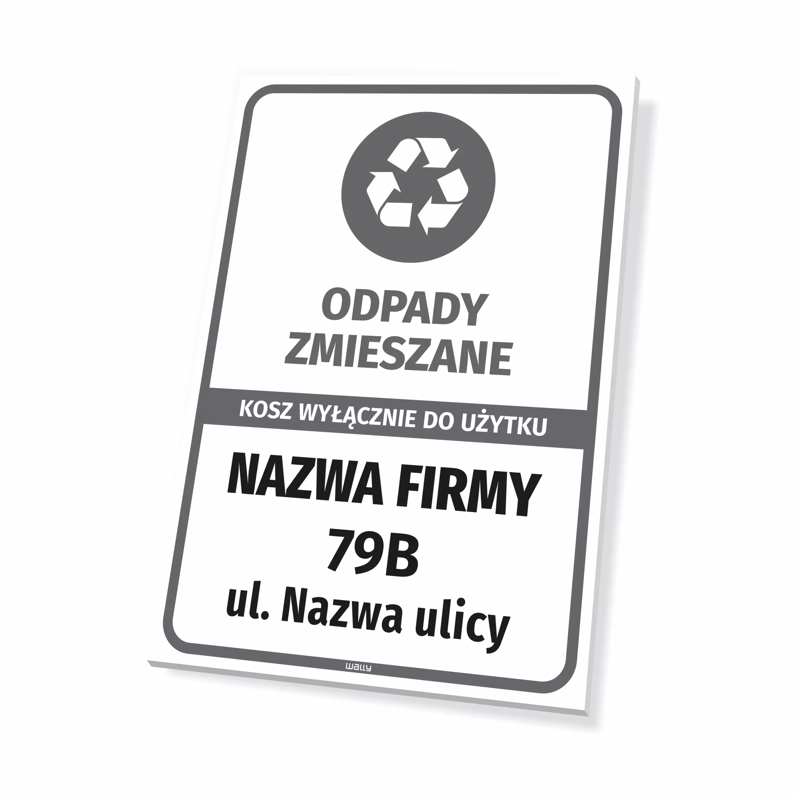 Tabliczka do oznaczania kosza na odpady - odpady zmieszane, kosz wyłącznie do użytku: nazwa firmy, adres