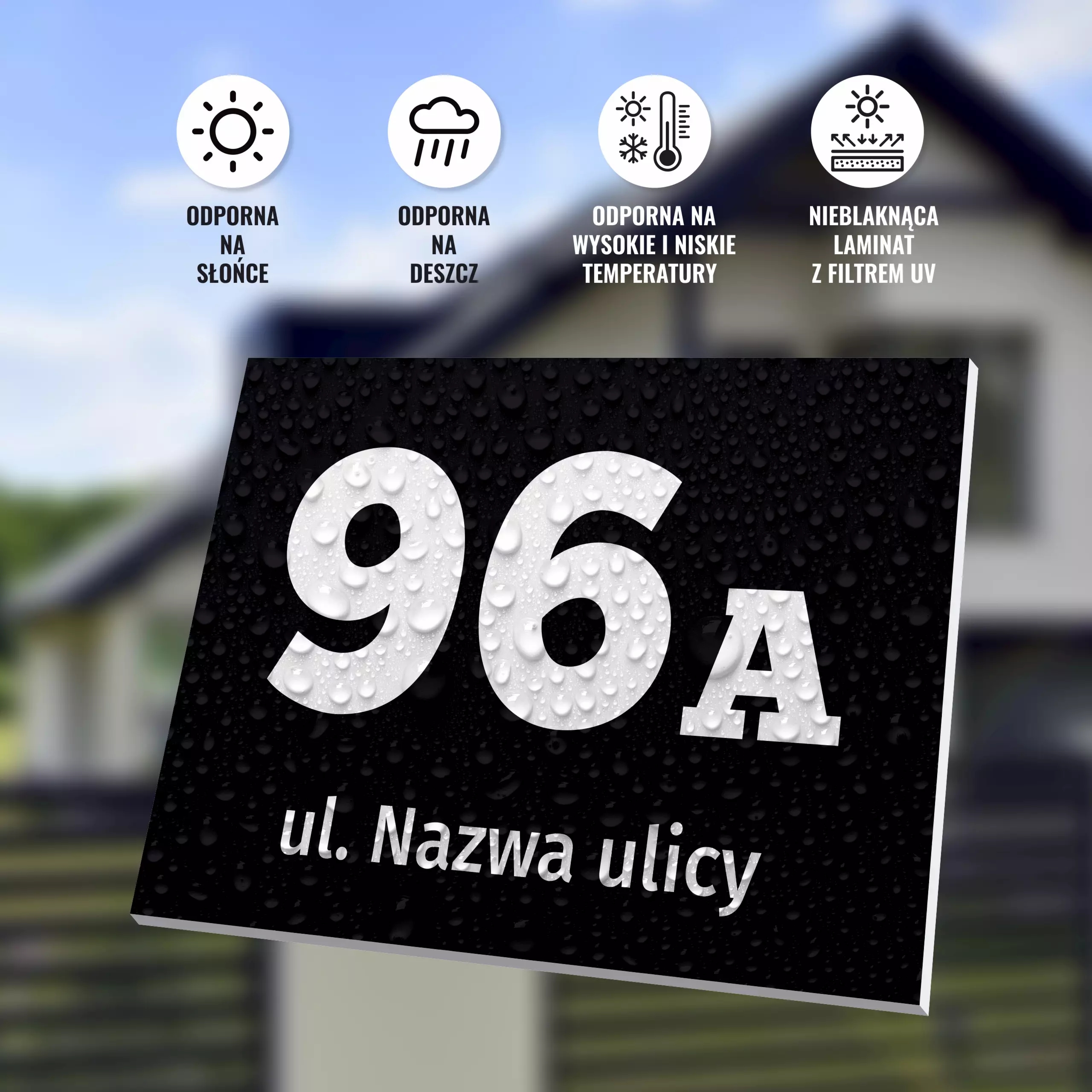 Tabliczka adresowa na budynek: z ulicą i numerem domu