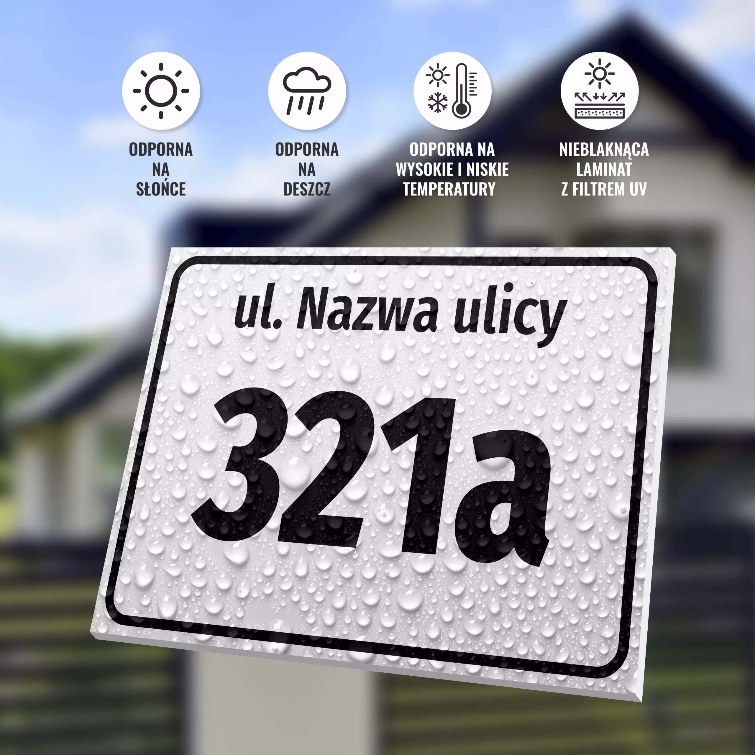 Tabliczka adresowa na budynek: ulica, numer