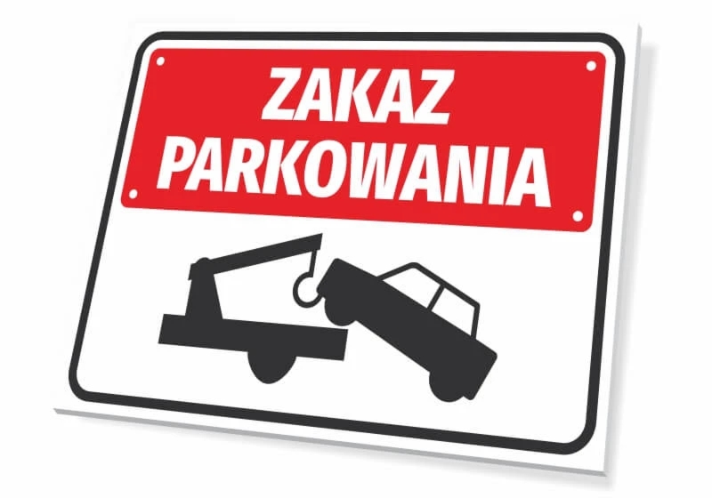 Tabliczka parkingowa: Zakaz parkowania, z symbolem odholowania