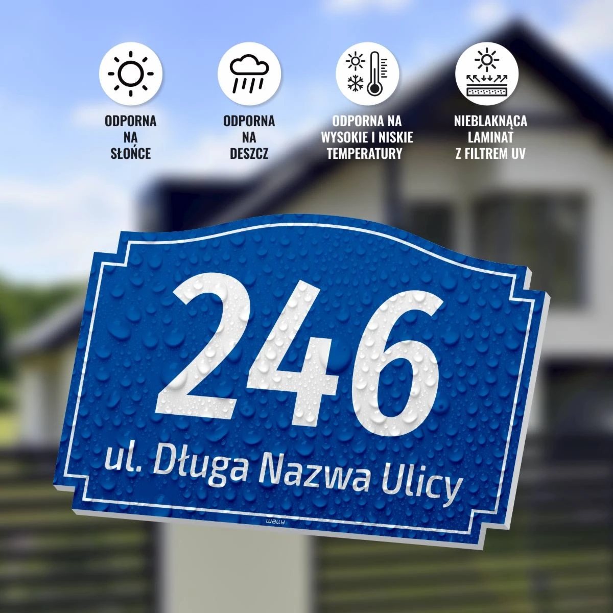 Tabliczka na dom, budynek, z numerem i ulicą