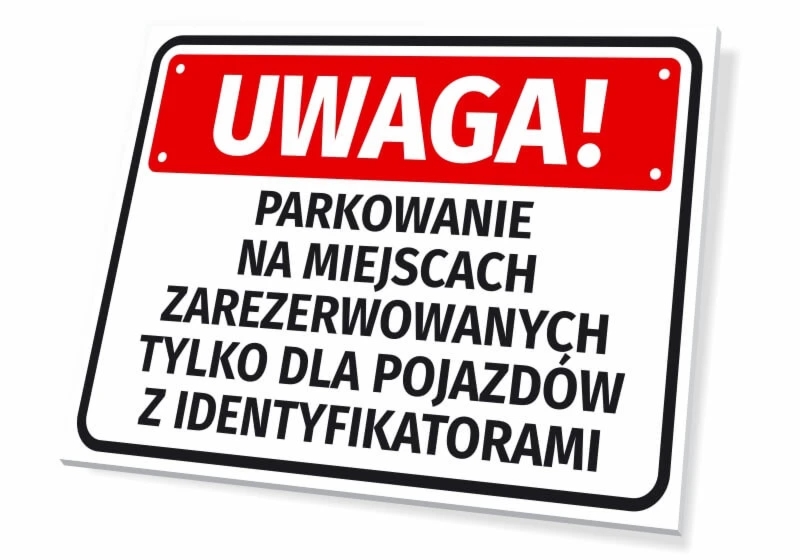 Tabliczka parkingowa: Parkowanie na miejscach zarezerwowanych, tylko dla pojazdów z identyfikatorami