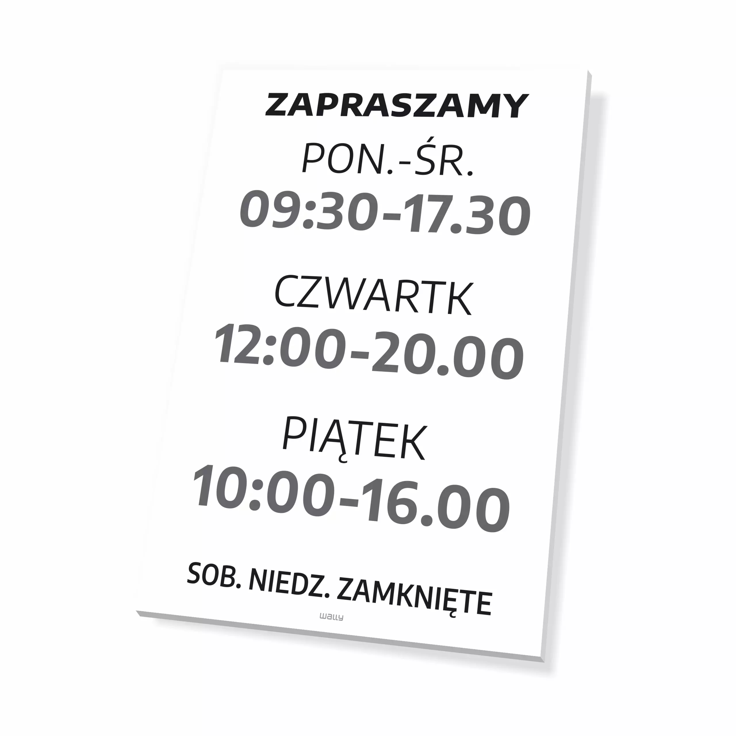 Tabliczka - zapraszamy z personalizacją dni, godzin handlu