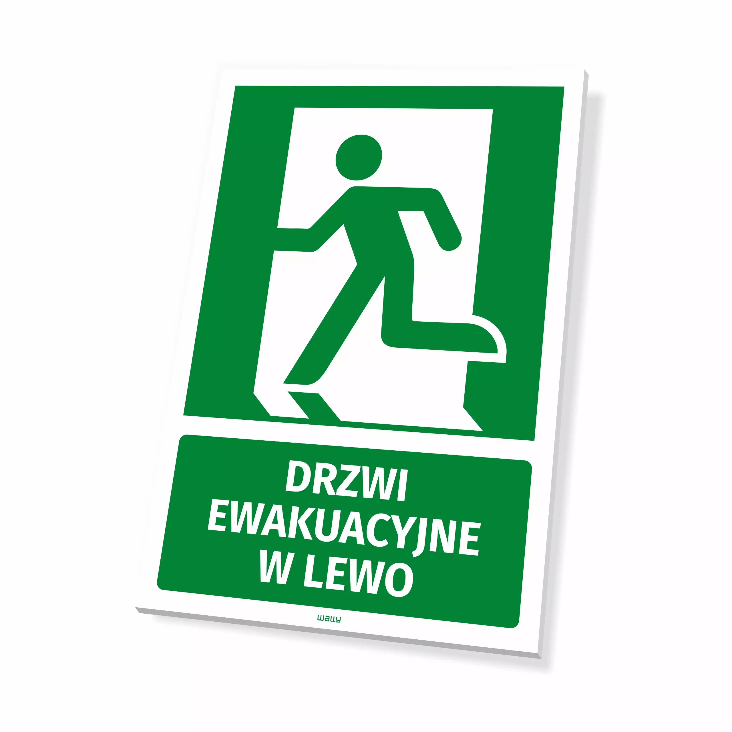 Tabliczka: drzwi ewakuacyjne w lewo