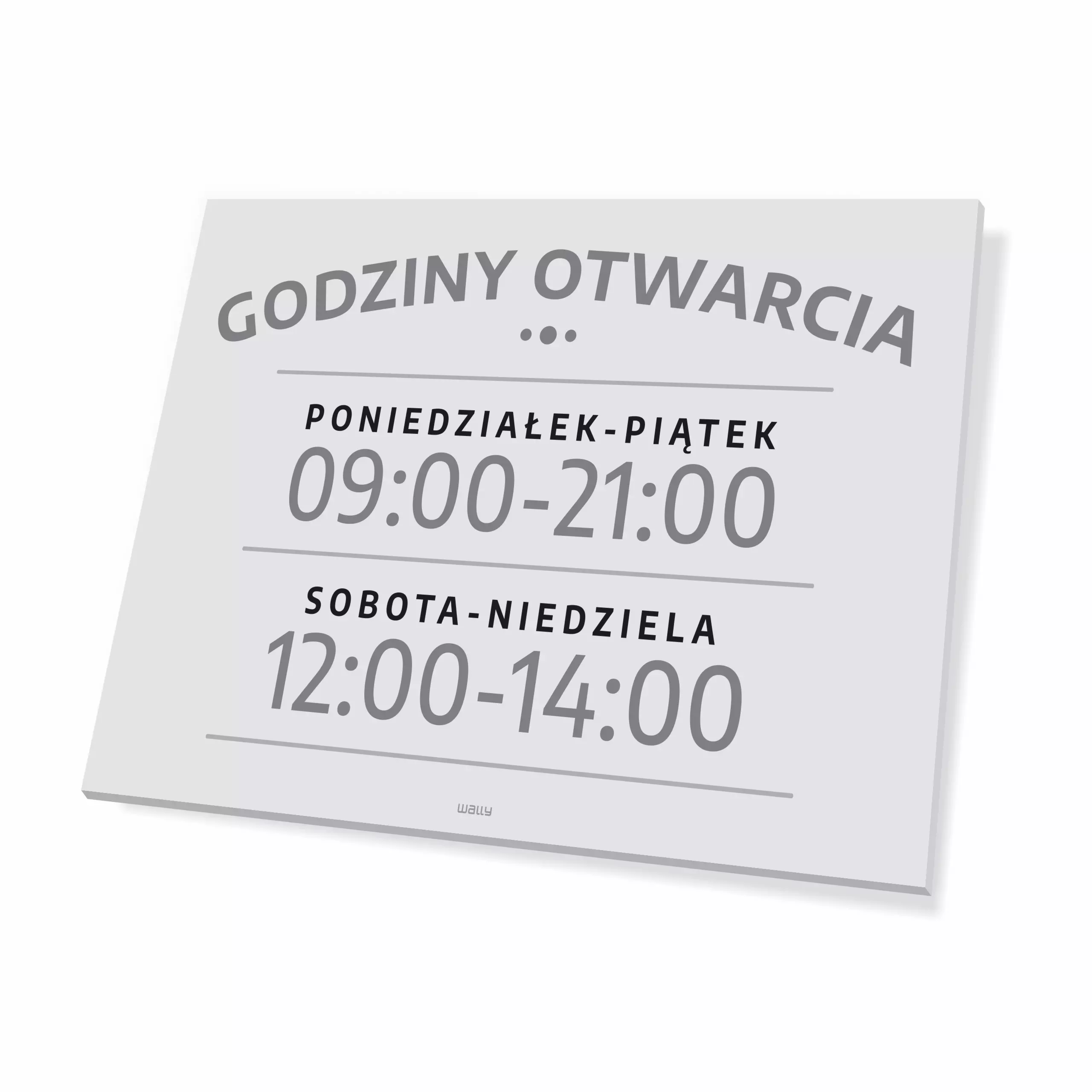 Tabliczka: godziny otwarcia, dni, personalizacja