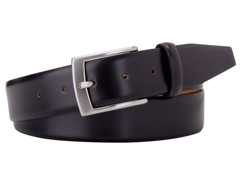 Elegancki pasek skórzany męski 3,5cm czarny gładki 85