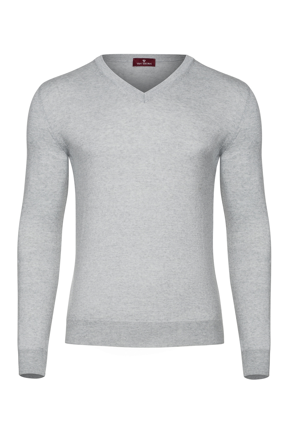 Image of Jasnoszary sweter męski z wełny merino w serek 4XL