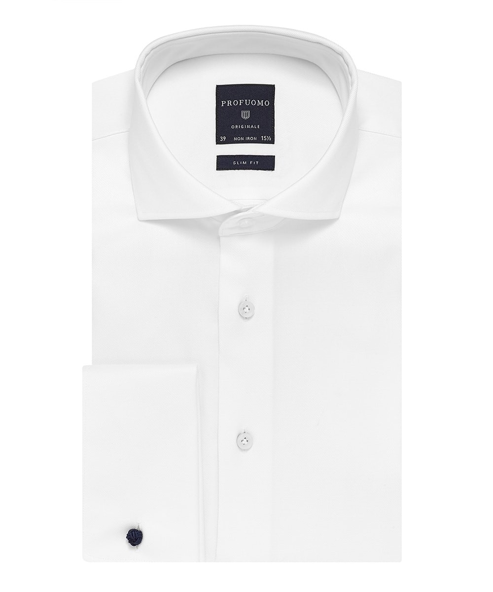 Elegancka biała koszula męska taliowana (slim fit), mankiety na spinki 37