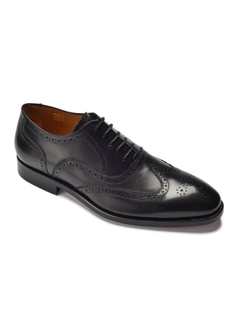 Image of Eleganckie czarne skórzane buty męskie typu brogue 44,5