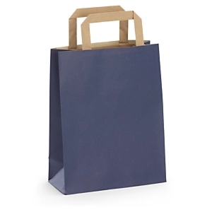 50 x Torba papierowa niebieska 80 g/m2 z brązowymi uchwytami 260x350x120 mm, 50 sztuk