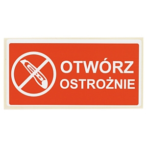 Ostrzegawcze etykiety na paczki "Otwórz ostrożnie" 100x50 mm - wyprzedaż