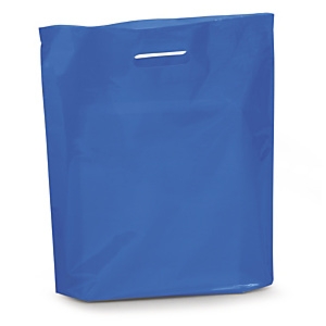 200 x Torba plastikowa z wyciętym uchwytem niebieska 380x440x80mm, poszerzane dno RAJA