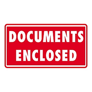 Ostrzegawcze etykiety na paczki "Documents enclosed" 500 szt na rolce