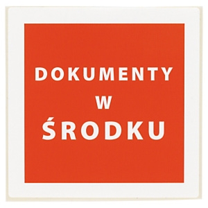 Ostrzegawcze etykiety na paczki "Dokumenty w śrdodku" 100x100 mm - wyprzedaż