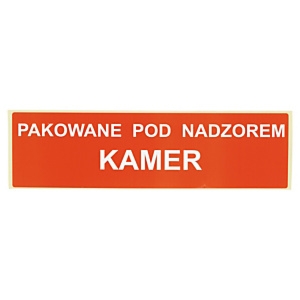 Ostrzegawcze etykiety na paczki "Pakowane pod nadzorem kamer" 60x220 mm