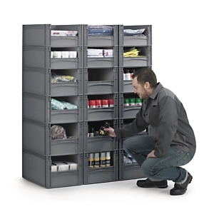 Półotwarty pojemnik magazynowy Euro do sztaplowania, 100% z recyklingu, 400x300x320mm