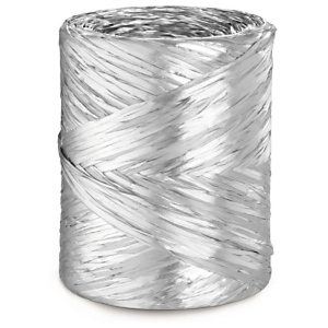 Srebrna wstążka z efektem rafii metalizowanej, 1 rolka 15 mm x 200 m