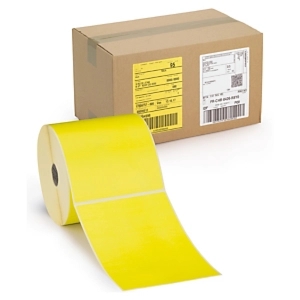 Żółte etykiety termiczne 105x148 mm, Ø25, perforowane (300 szt.)