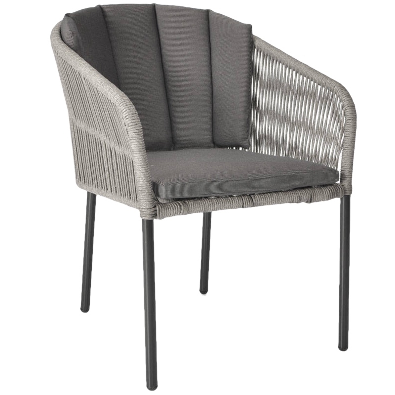 Plecione krzesło ogrodowe z poduszkami Victoria czarno-szare