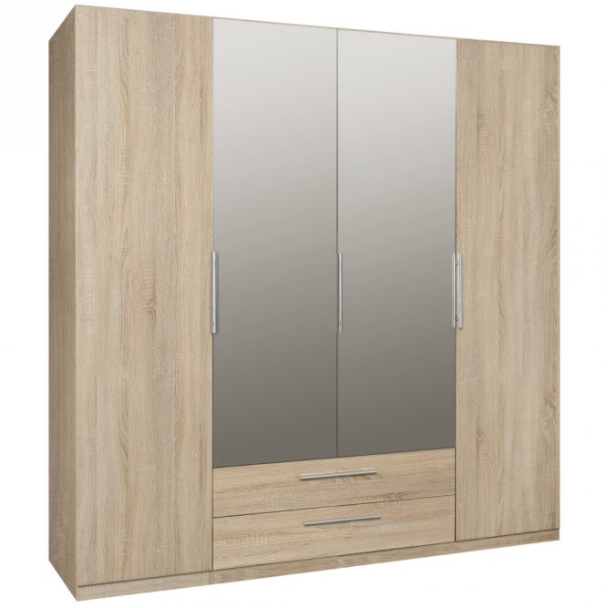 Czterodrzwiowa szafa ubraniowa z szufladami i lustrem Cadixo 84 dąb sonoma