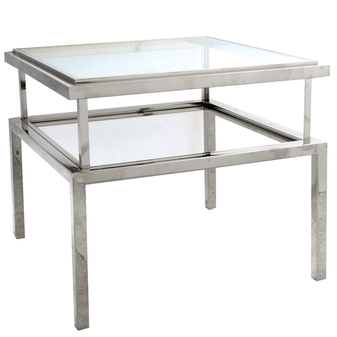 Srebrny stolik kawowy z półką i szklanym blatem Janssen 55 cm