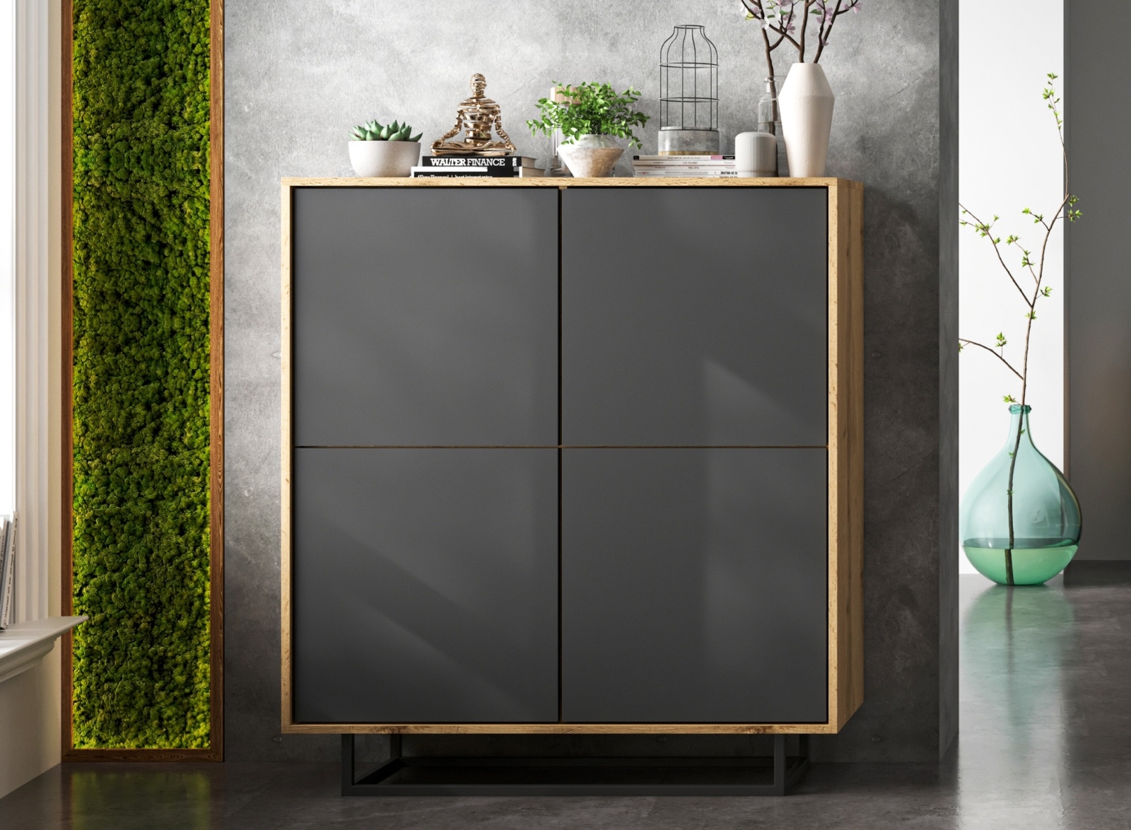 Wysoka komoda w stylu loft Apollo 99 dąb wotan/grafit