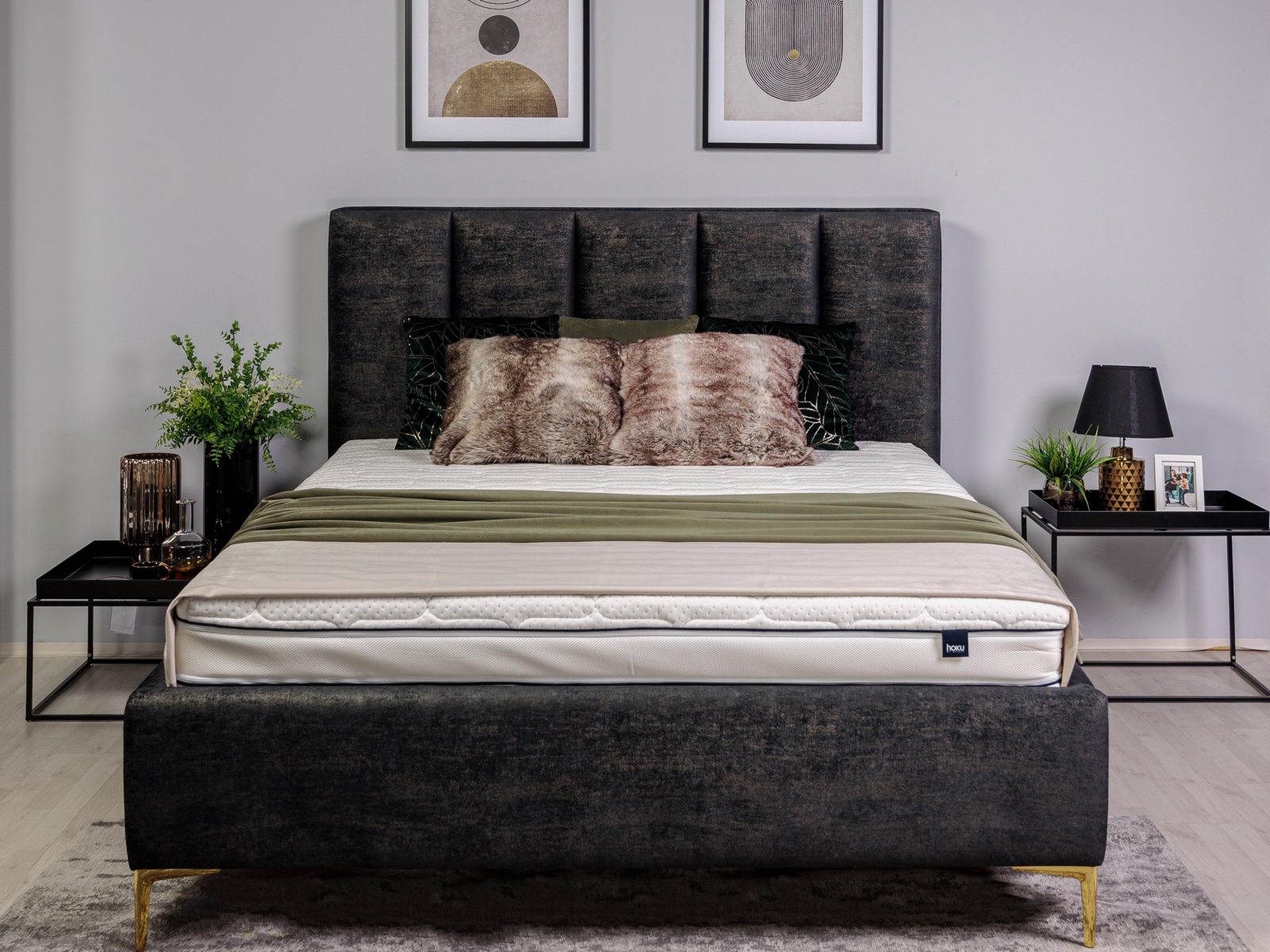 Łóżko z pojemnikiem na pościel Gaja 160 x 200 Touch me 09 noga złota