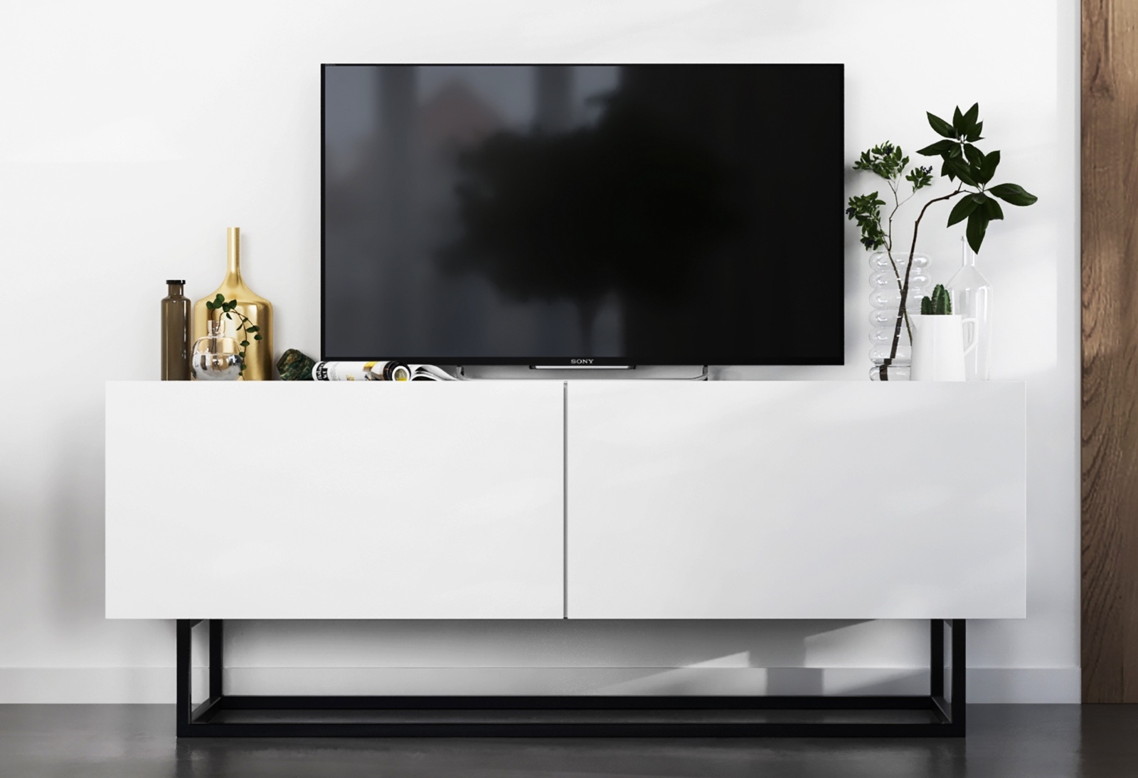 Dwudrzwiowa szafka RTV na płozach Enjoy biały