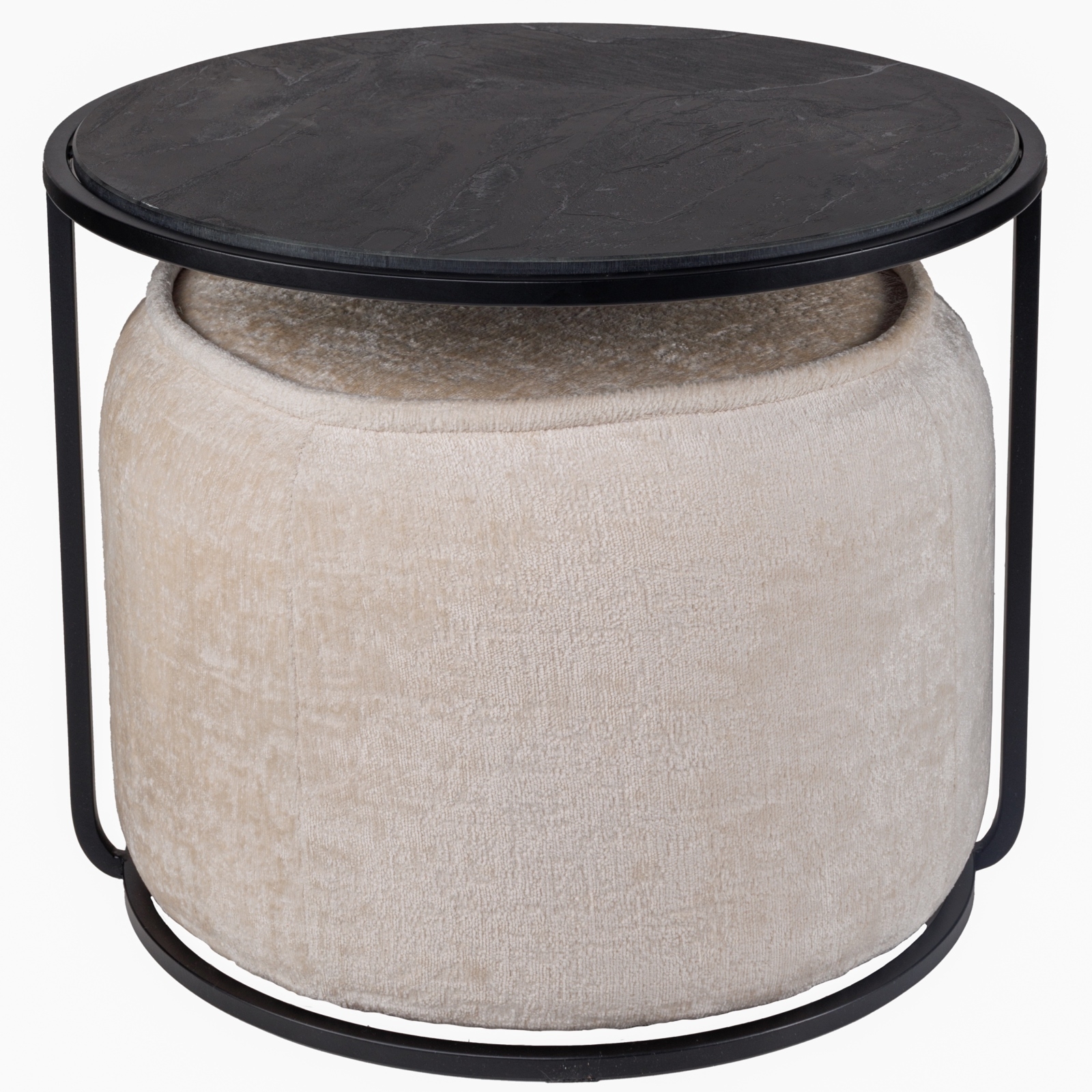 Metalowy stolik pomocniczy z pufą – zestaw Edith