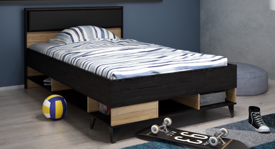 Jednoosobowe łóżko młodzieżowe z półkami Lya 1122