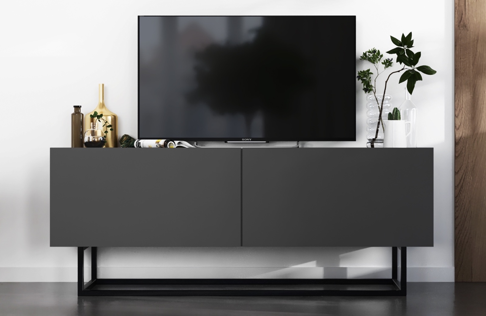 Dwudrzwiowa szafka RTV na płozach Enjoy grafitowy