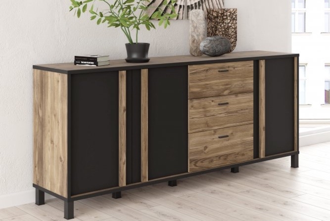 Trzydrzwiowa komoda industrialna z 3 szufladami Hayato 241