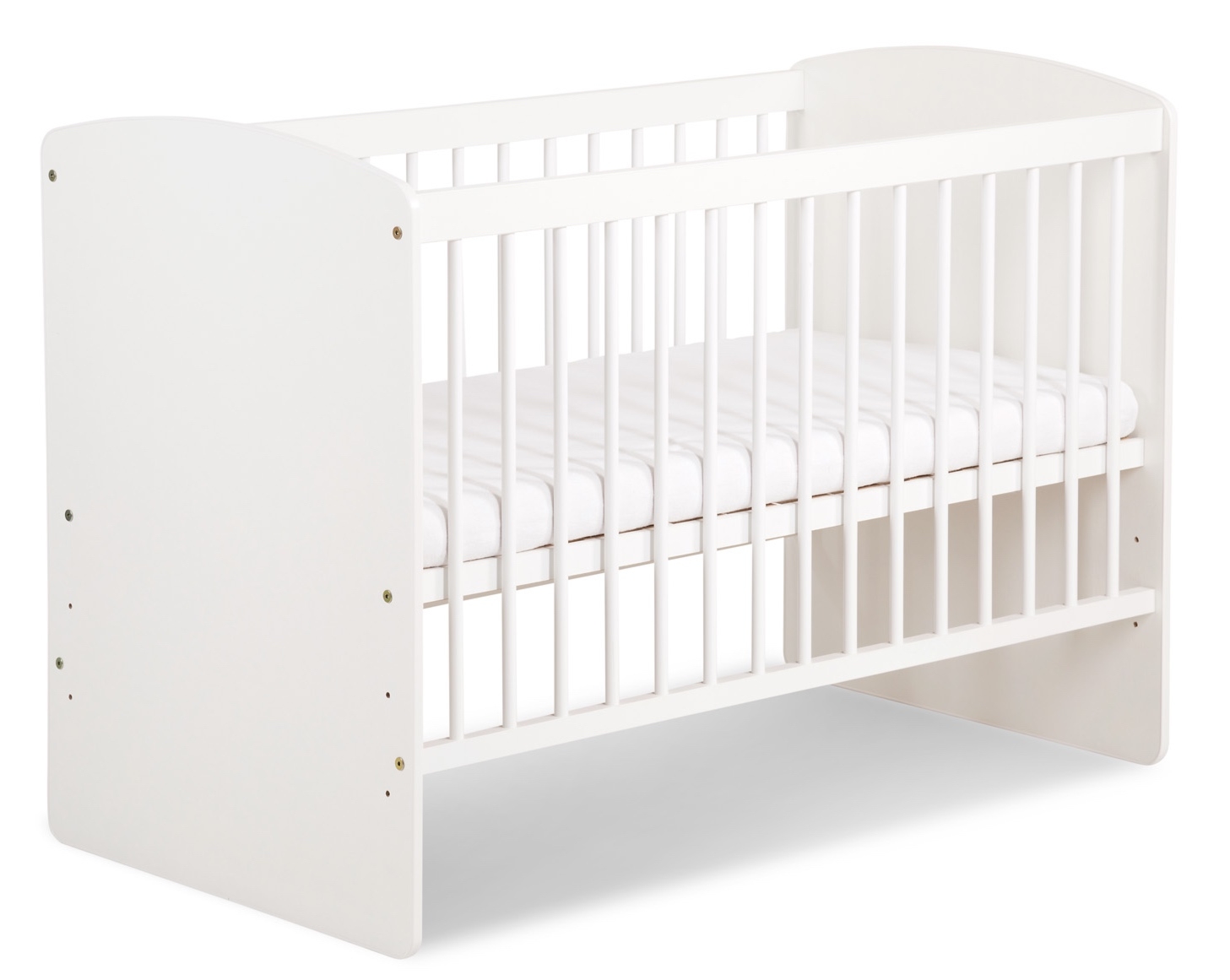 Białe łóżeczko z regulacją wysokości dna Karolina II 120×60