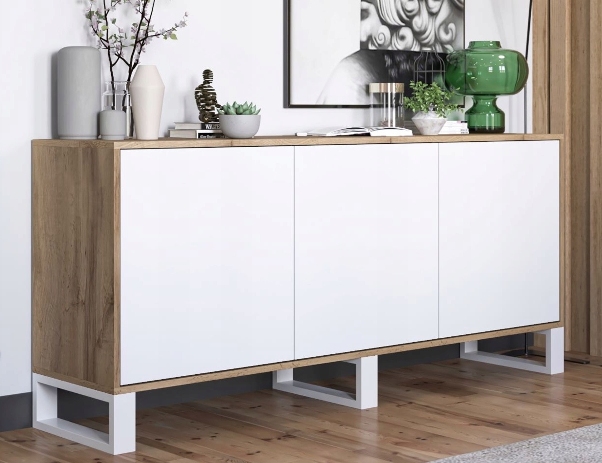 Szeroka komoda w stylu industrialnym Apollo 150 dąb wotan/biały