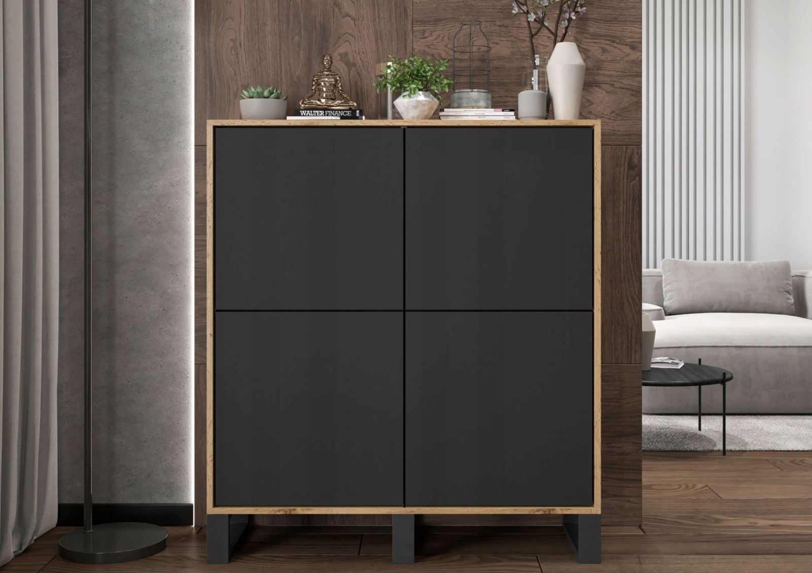Wysoka komoda pokojowa na 3 płozach Apollo 146 dąb wotan/czarny