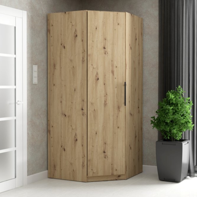 Klasyczna szafa narożna z drążkiem i półkami Cadixo 91 dąb Artisan