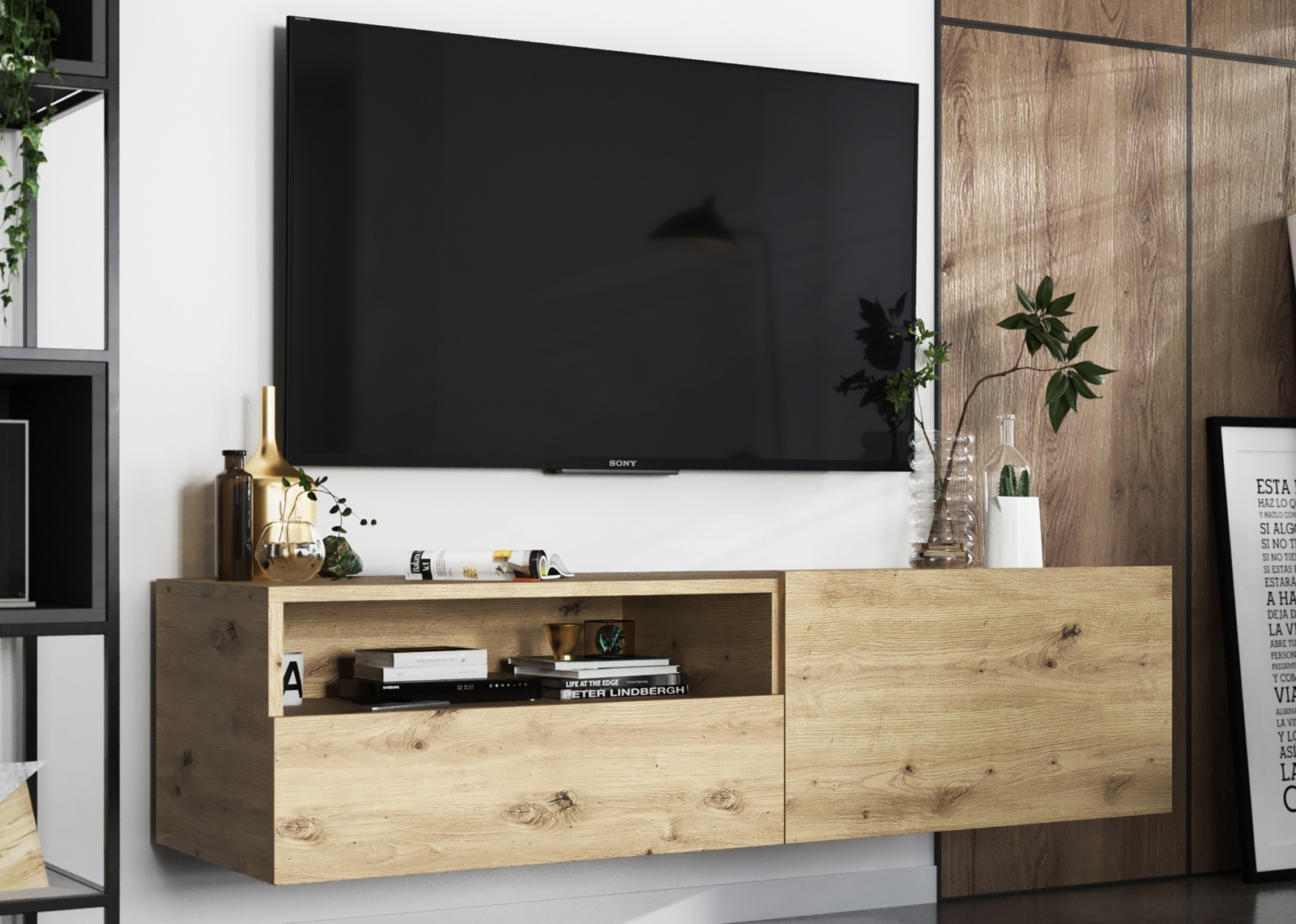 Ścienna szafka RTV z półką i szufladą Enjoy dąb artisan