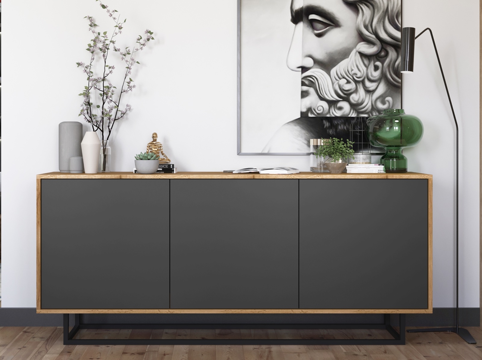 Trzydrzwiowa komoda w stylu loft Apollo 41 dąb wotan/grafit