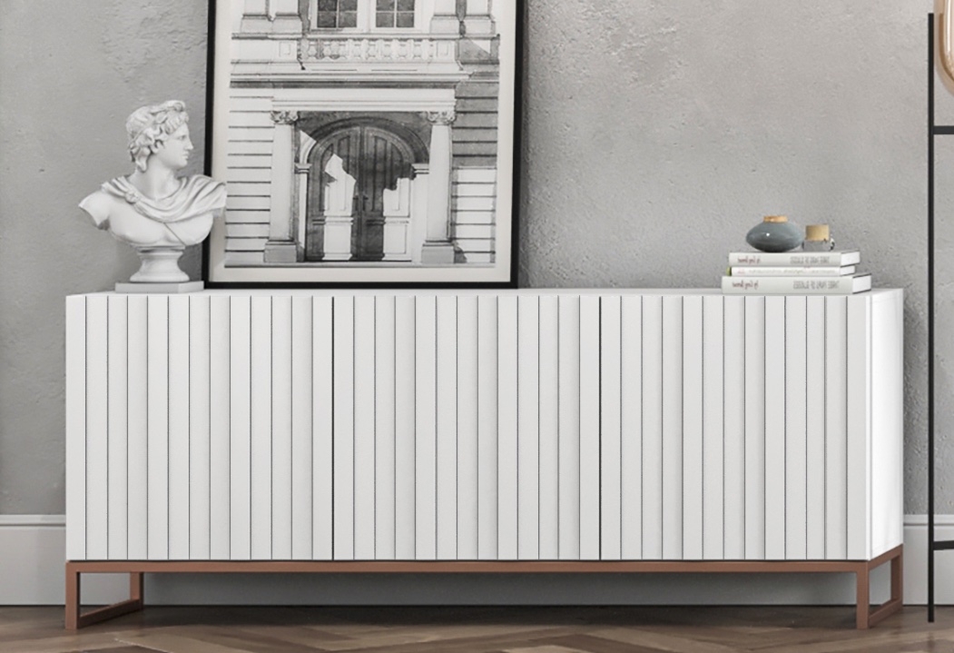 Biała komoda szeroka z ryflowanymi frontami Elpis