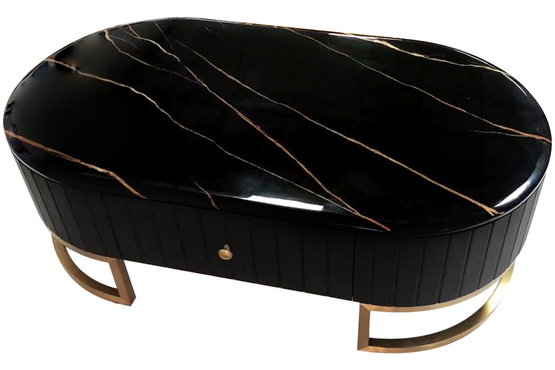 Owalny stolik kawowy Grosse ze wzorem czarnego marmuru