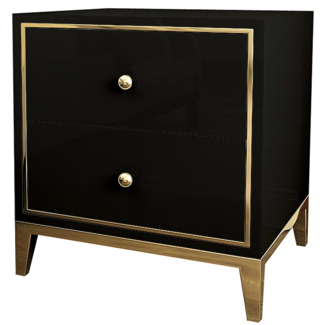 Czarna szafka nocna ze złotymi wstawkami Rennes