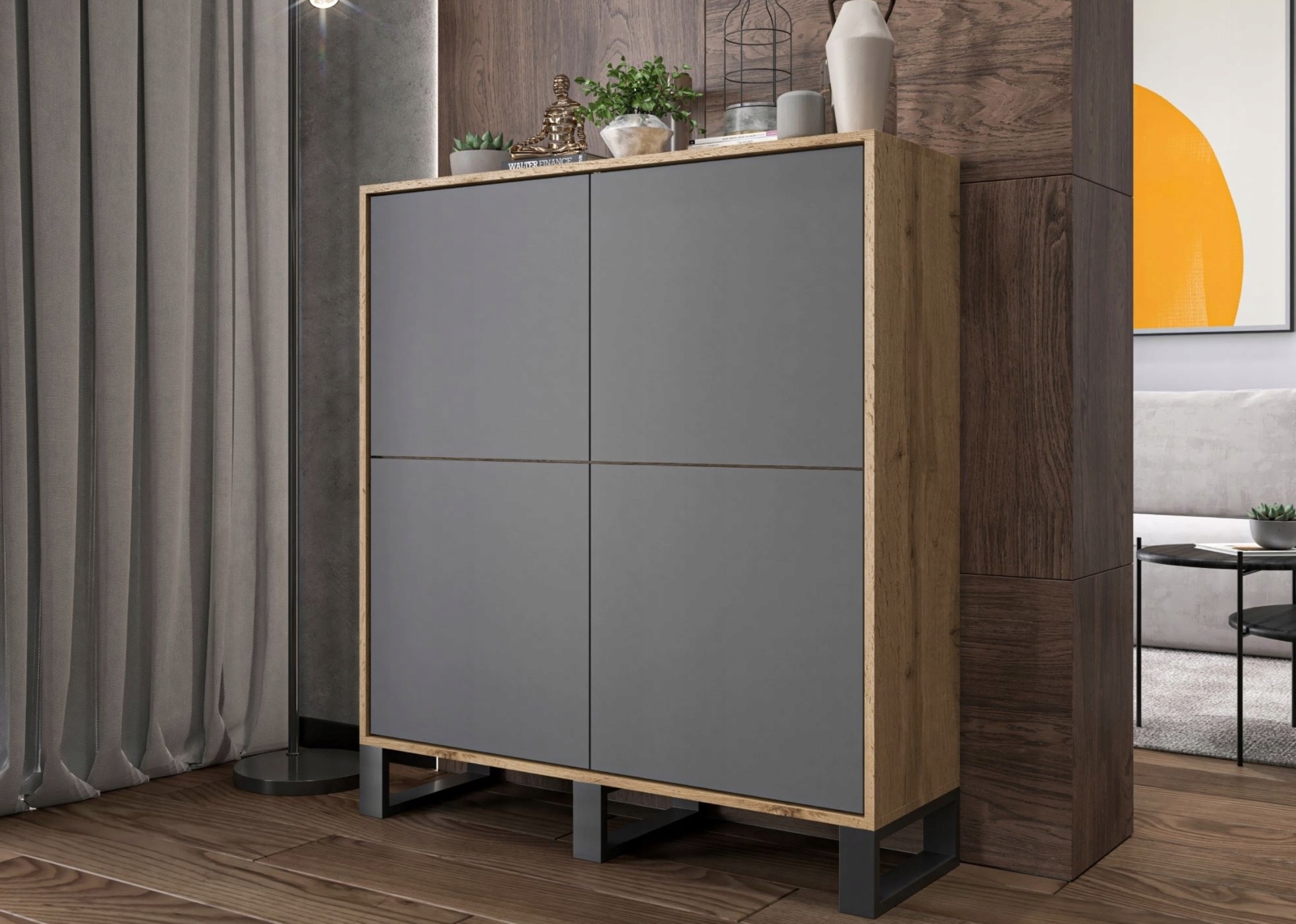 Wysoka komoda pokojowa na 3 płozach Apollo 145 dąb wotan/grafit