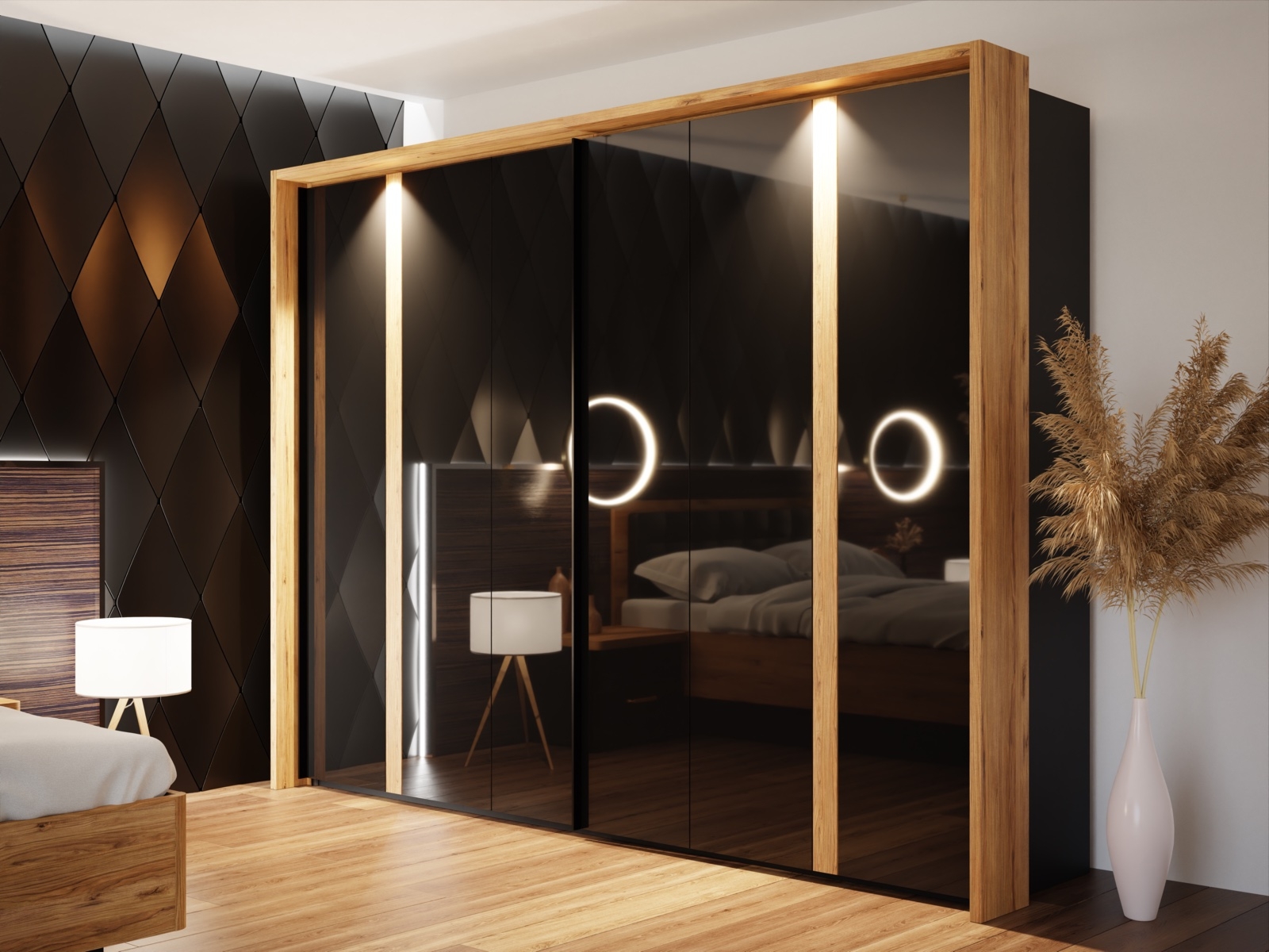 Duża szafa przesuwna z frontami w połysku Tuluza Black 12411