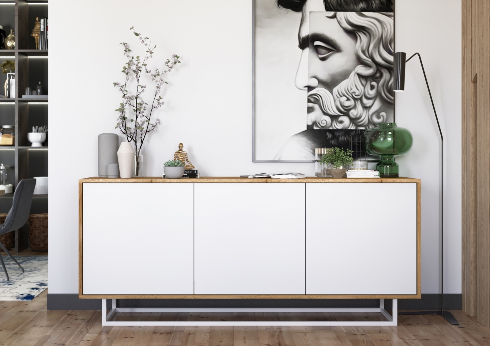 Trzydrzwiowa komoda w stylu loft Apollo 40 dąb wotan/biały