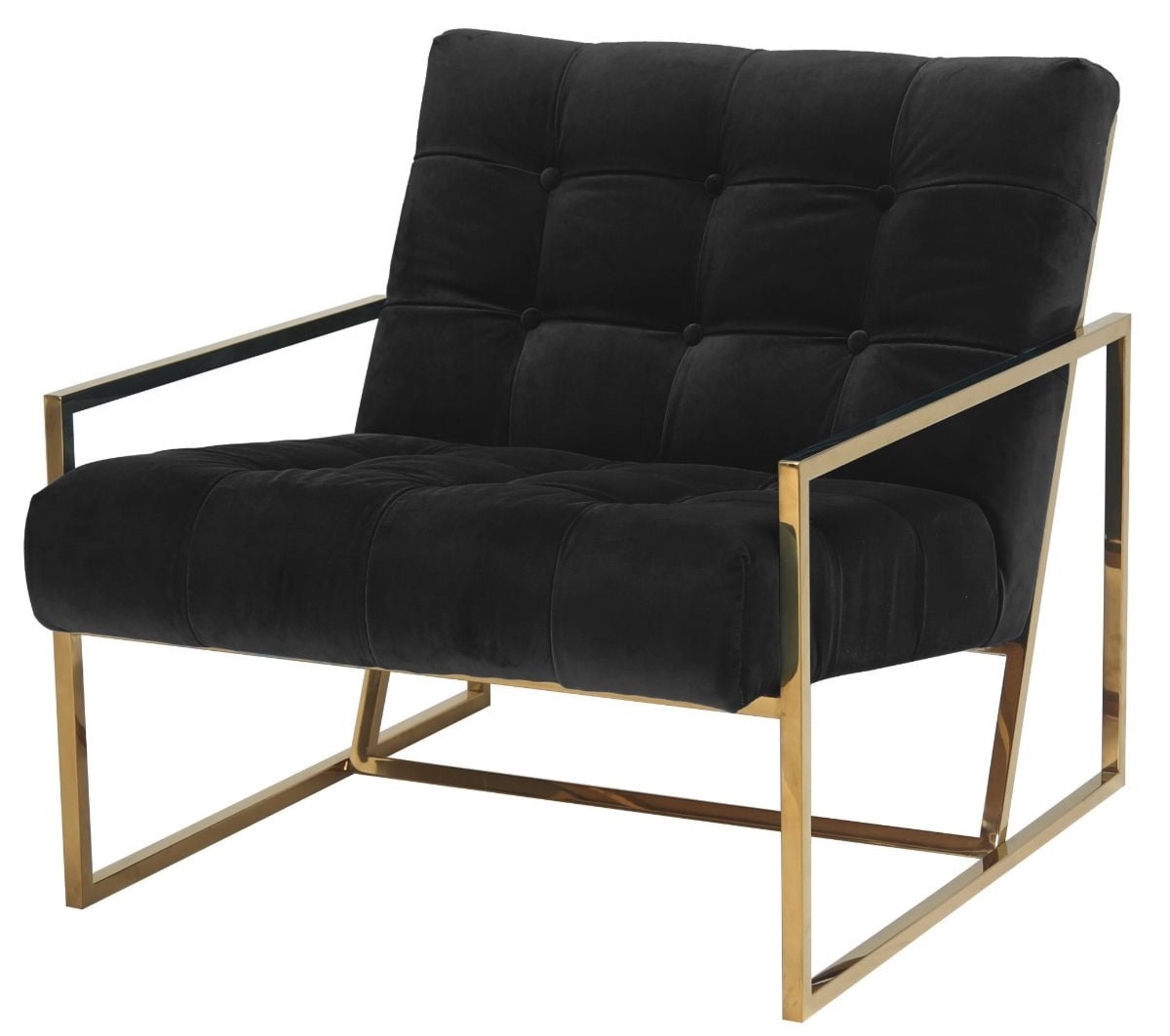 Pikowany fotel welurowy na złotych płozach Mahora