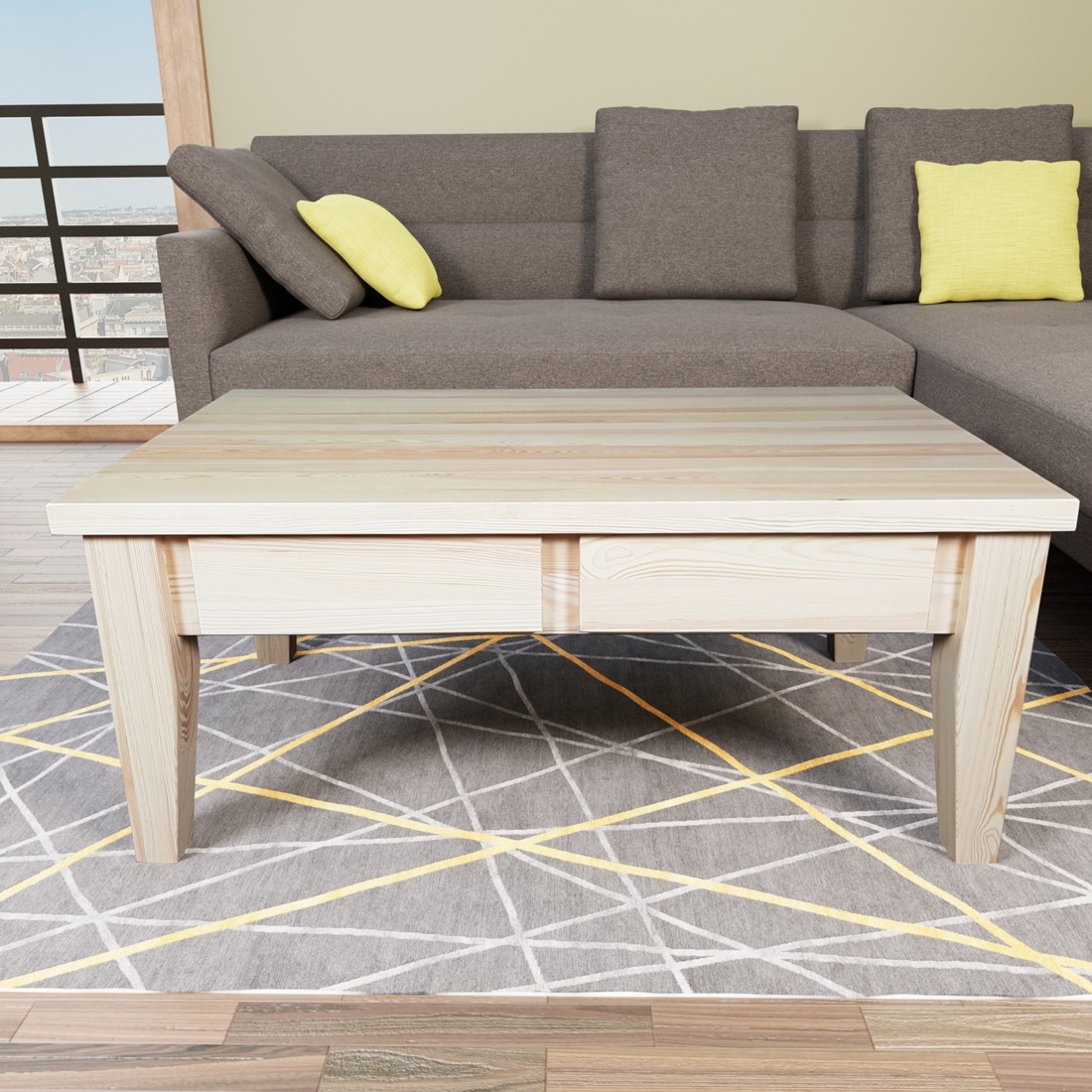 Drewniana ława do salonu z szufladami Karo