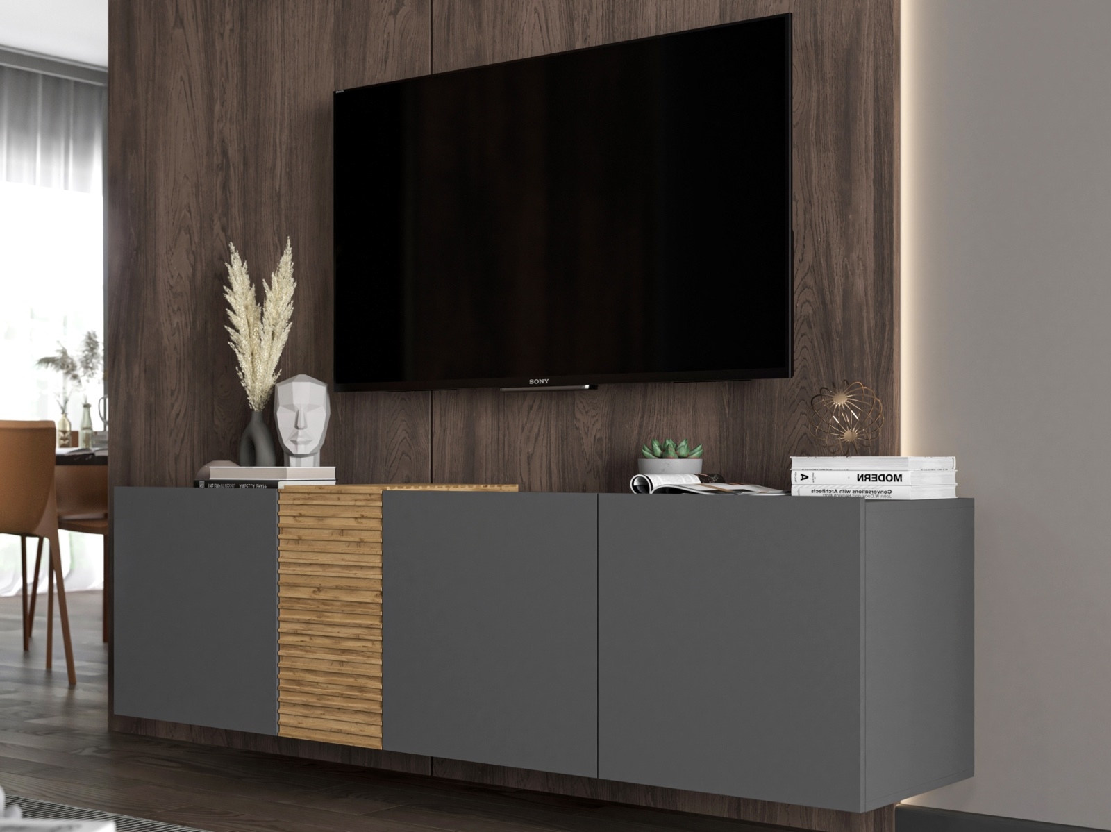 Grafitowa szafka pod telewizor ścienna Vanta mat