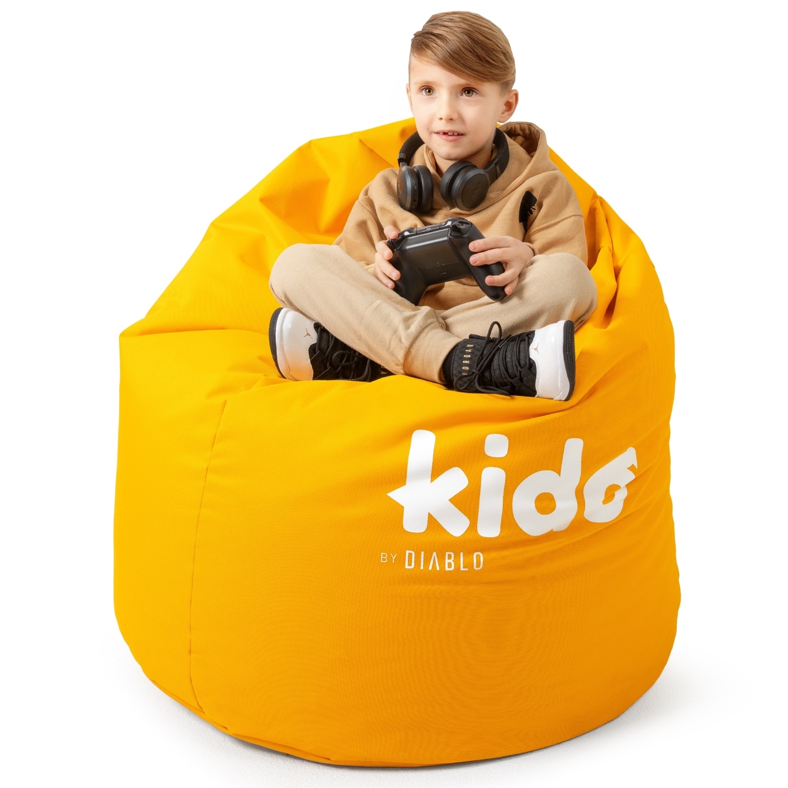 Dziecięca pufa gamingowa z granulatem Kido by Diablo żółta
