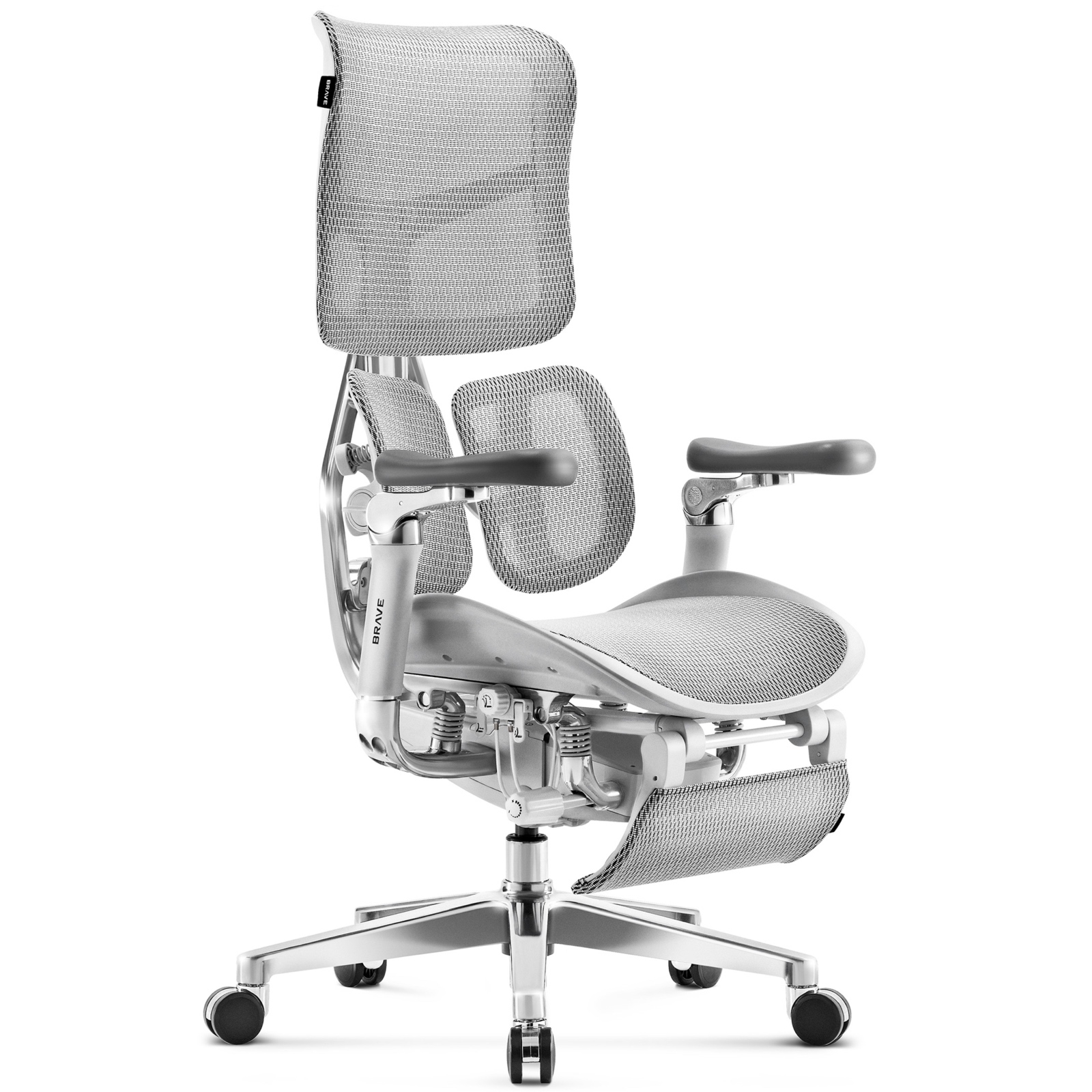 Ergonomiczny fotel z regulowanym podnóżkiem Brave V-Kinetic szary