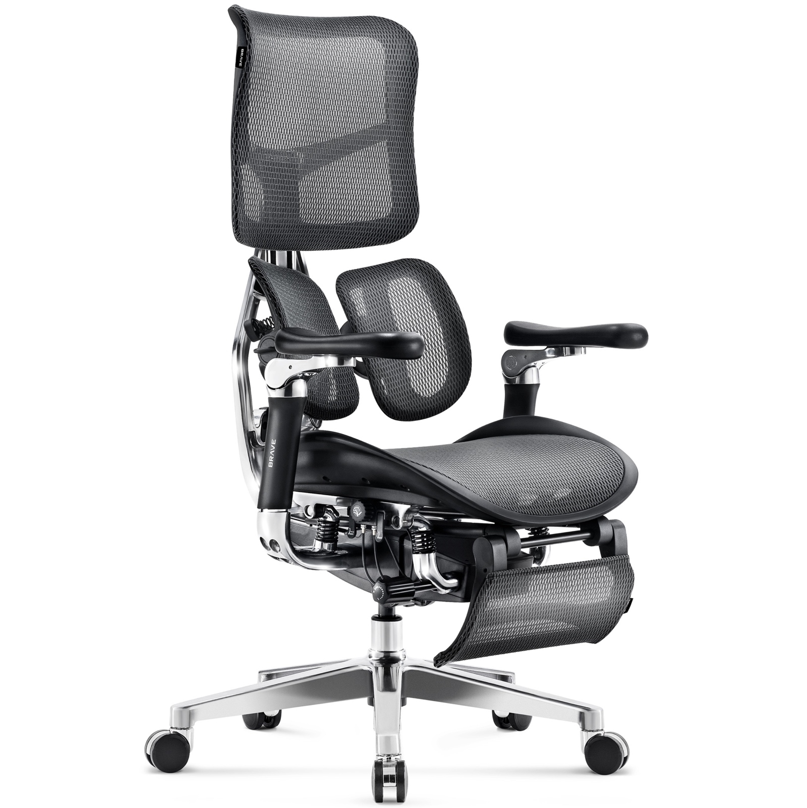 Ergonomiczny fotel z regulowanym podnóżkiem Brave V-Kinetic czarny